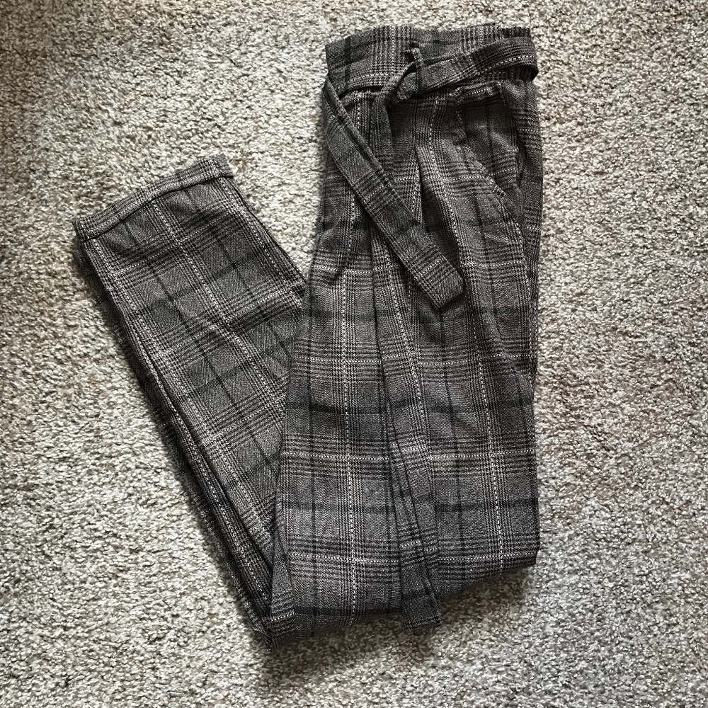 Hot Kiss Brown Plaid High-Waisted Pants